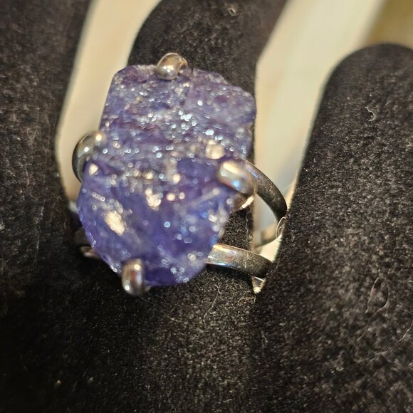 Aryo Raw Rough Purple Tanzanite & 925 Sterling Silver Statement Ring Size 10 - Picture 4 of 11